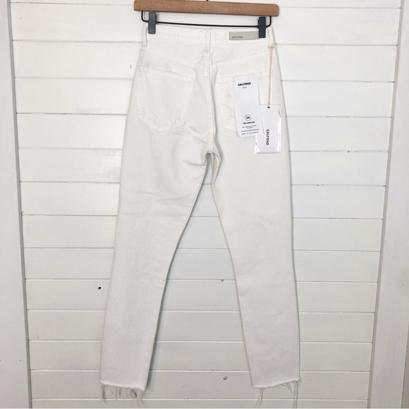 GRLFRND Karolina Distressed High Rise Skinny Jeans White Raw Hem - Picture 4 of 9